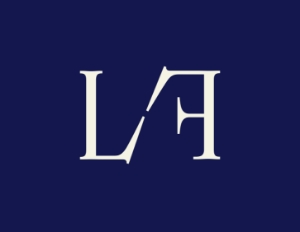 Luggage Forward monogram off-white on navy blue background