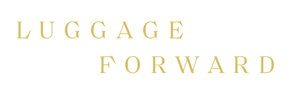 Luggage Forward stacked gold logo on transparent background
