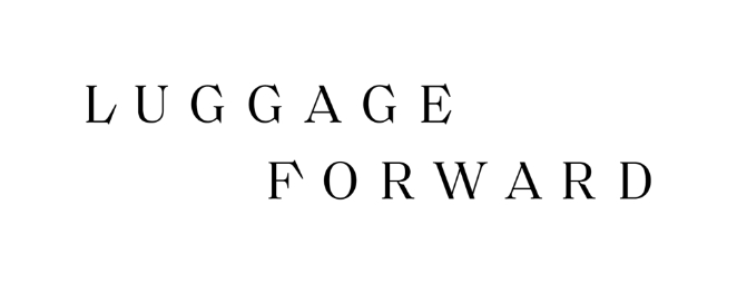 Luggage Forward stacked black logo on white background