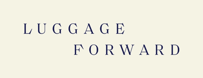 Luggage Forward stacked navy blue logo on off-white background