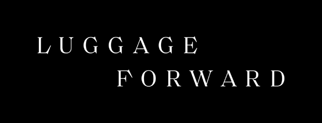 Luggage Forward stacked white logo on black background